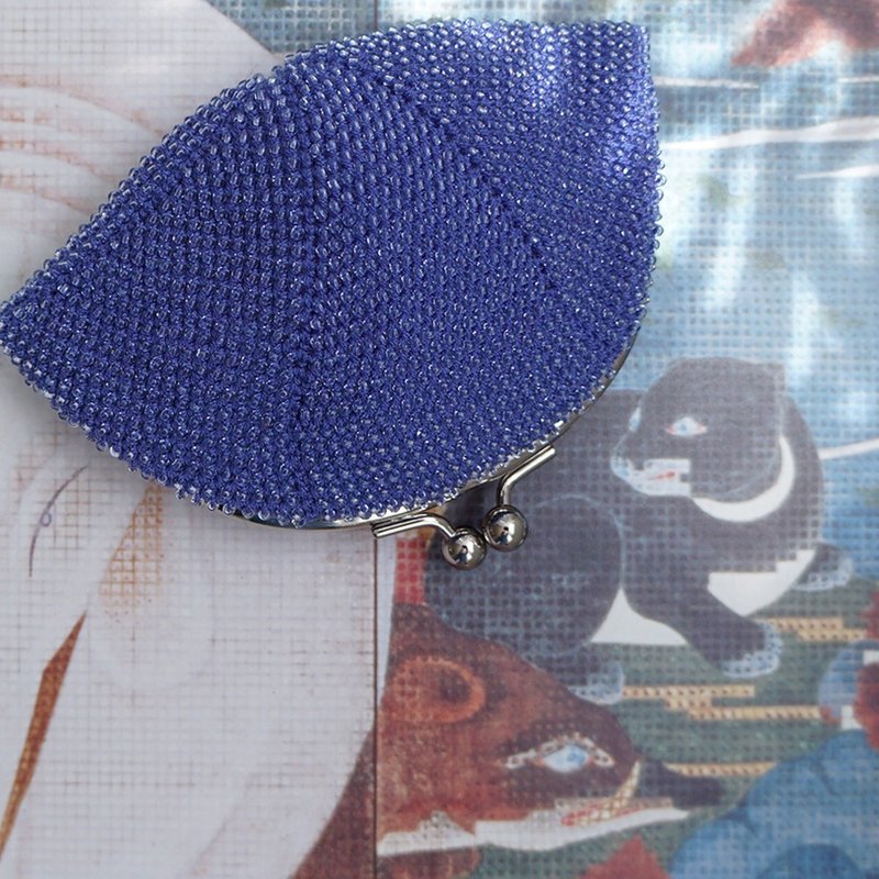 Ba-ba handmade Seedbeads crochet pouch No.1918 - กระเป๋าสตางค์ - วัสดุอื่นๆ สีน้ำเงิน
