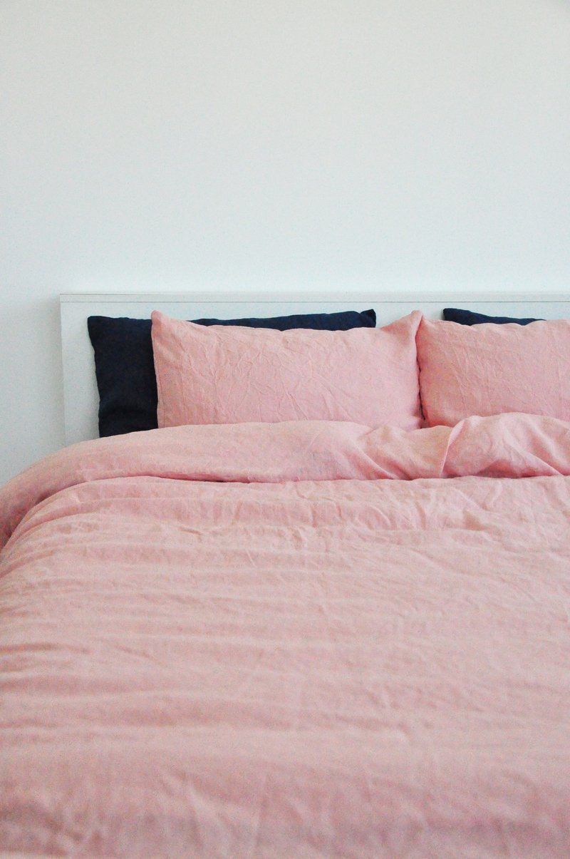 Sunset pink linen pillowcase / Pink pillow cover / Euro, American, Taiwan size - 寢具/床包 - 亞麻 粉紅色