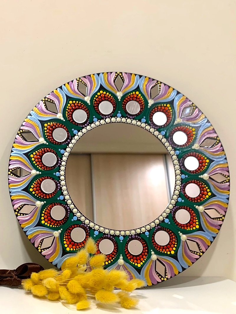 Mirror Mandala Mandala Art Hand Drawn 30*30 - Makeup Brushes - Wood Multicolor