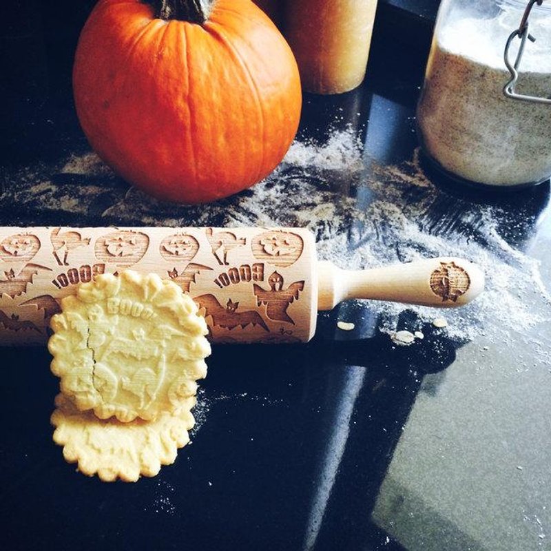 Pumpkin + Haunted + Bats + Black Cat rolling pin * HALLOWEEN GHOST - Cookware - Wood 