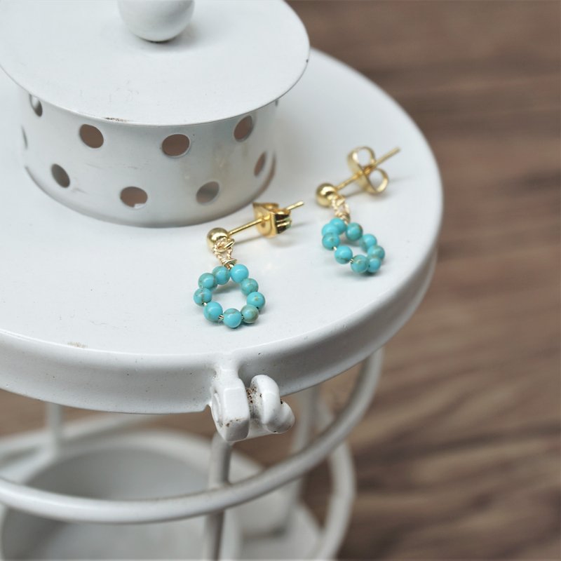 << Turquoise Circle Earrings >> Turquoise Natural Stone Earrings 925 sterling silver - Ear clips - ต่างหู - เครื่องเพชรพลอย สีเขียว