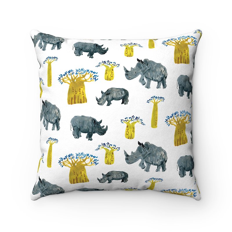 犀牛抱枕 非洲動物 麵包樹 絨毛抱枕套-含枕芯 - 枕頭/咕𠱸 - 聚酯纖維 白色