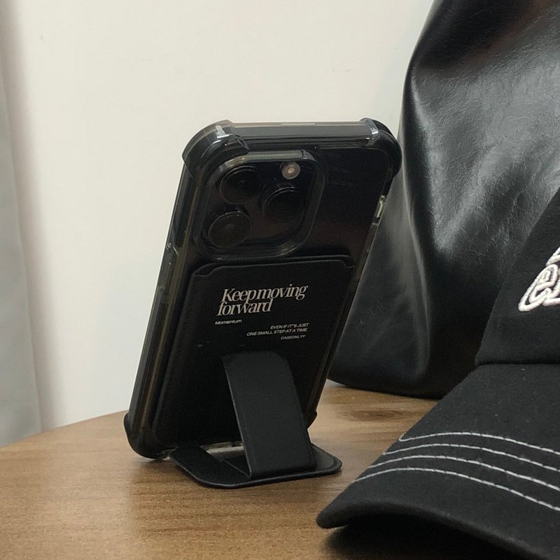 Keep moving forward | MagSafe 超強磁吸皮革卡套支架 - 手機配件 - 人造皮革 黑色