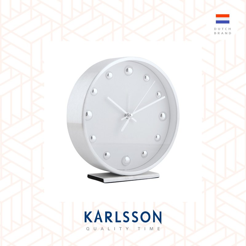 荷蘭Karlsson, Alarm clock Shiny Dots alu. white w. silver - 時鐘/鬧鐘 - 其他金屬 白色