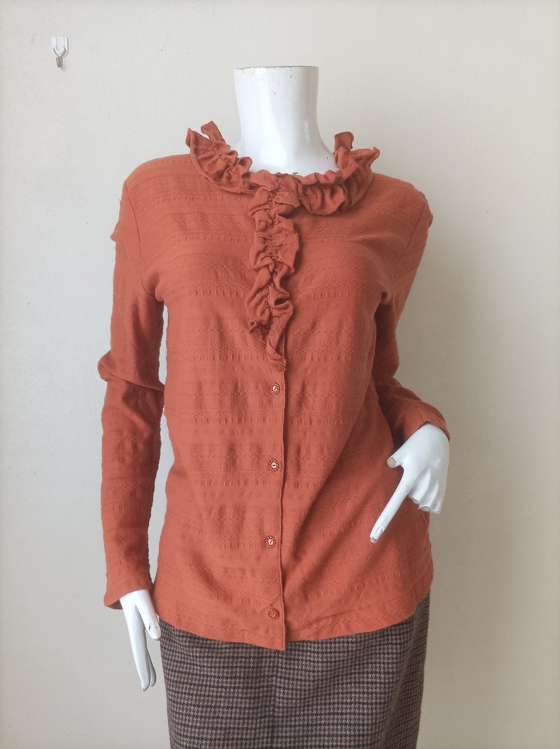 Stretchy Blouse with ruffles, SIZE L,  from Japan. - Women's Shirts - Cotton & Hemp 