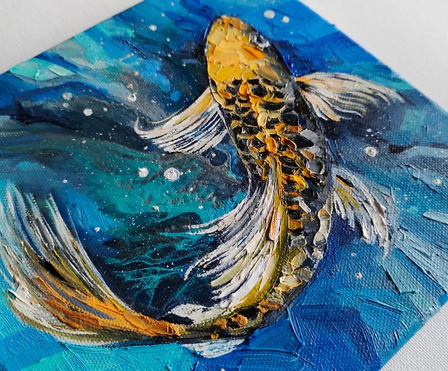 Original Blue Koy Fish Watercolor Ink Painting, Blue Fish Painting, Fish  Watercolor Painting 