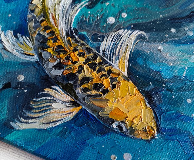 Original Blue Koy Fish Watercolor Ink Painting, Blue Fish Painting, Fish  Watercolor Painting 