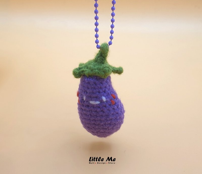 Happy vegetable: Baby eggplant bag charm/ keychain, Crochet handicraft - ที่ห้อยกุญแจ - ผ้าฝ้าย/ผ้าลินิน สีม่วง