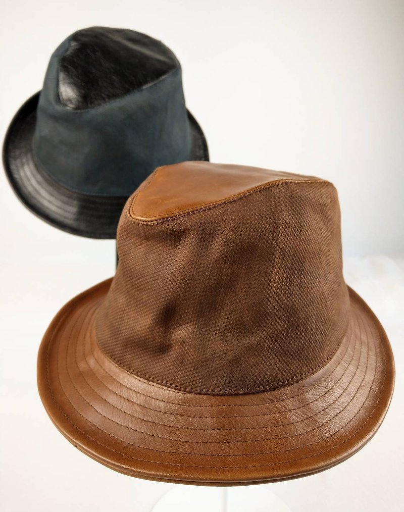 空染めの革紳士の帽子 - 帽子 - 革 多色