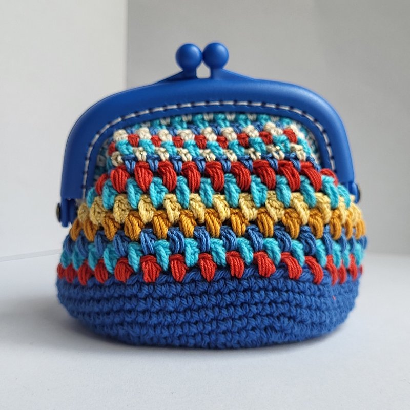 Handmade crochet kiss lock bag - Coin Purses - Cotton & Hemp Blue