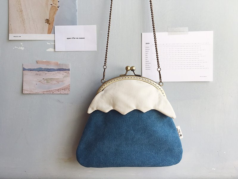 棉．麻 側背包/斜孭袋 藍色 - 【客製化】富士山ふじさん- 口金包 隨身包 側背包 送禮 造型包
