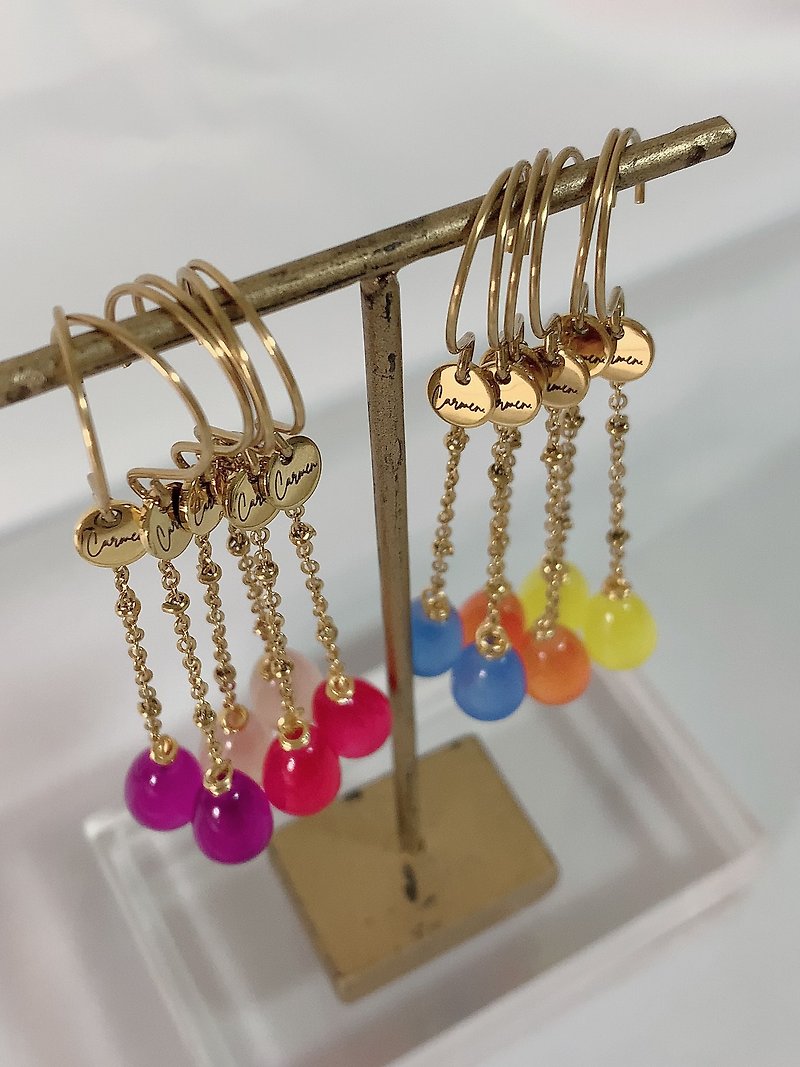 【Clip-on earring】Dots / customize stainless-steel vitamin hypoallergenic dangle - Earrings & Clip-ons - Copper & Brass Multicolor