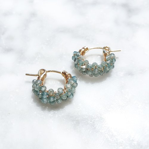 14kgf Blue Zircon pave pierced earrings / earrings - ショップ