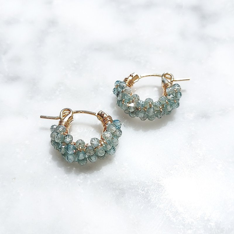 14kgf Blue Zircon pave pierced earrings / earrings - Earrings & Clip-ons - Gemstone Blue