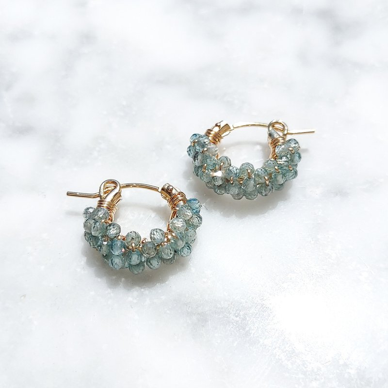 14kgf Blue Zircon pave pierced earrings / earrings - 耳環/耳夾/耳骨夾 - 寶石 藍色