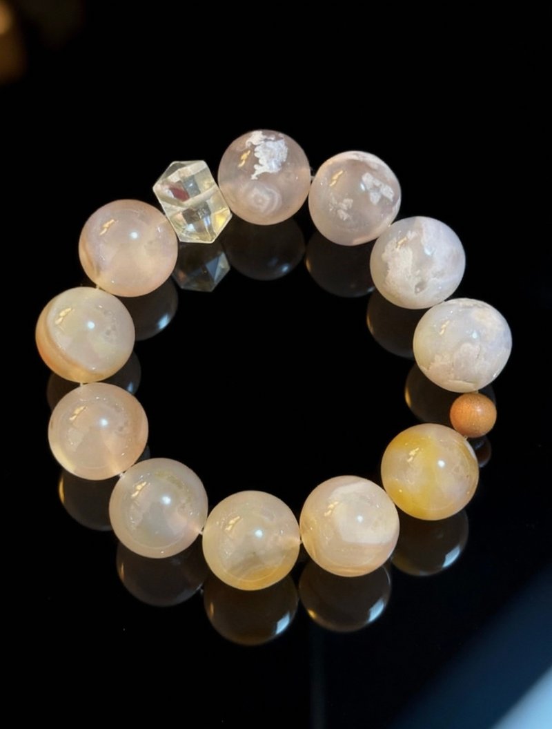 Crystal.EAA デザインブレスレット 桜霧の眠り 桜アゲート 沈香 グリーンファントム - ブレスレット - クリスタル ピンク