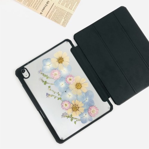 FeimeiPresents 天然藍黃白花手工押花iPad殼 iPad Air 11寸13寸iPad Pro11寸13寸