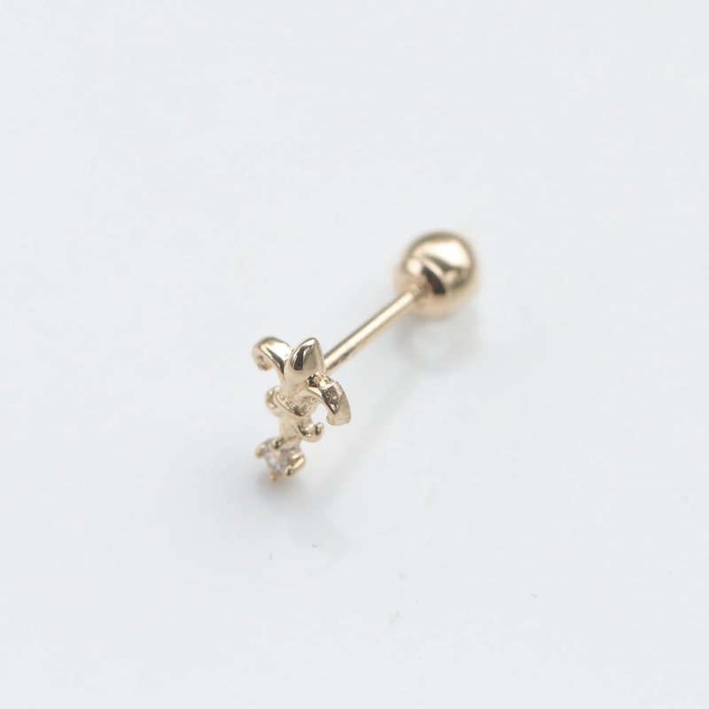 14K Crown Arrow Bead Earrings (Single) Ear bone and ear socket will not fade when exposed to water after bathing - Earrings & Clip-ons - Precious Metals Gold