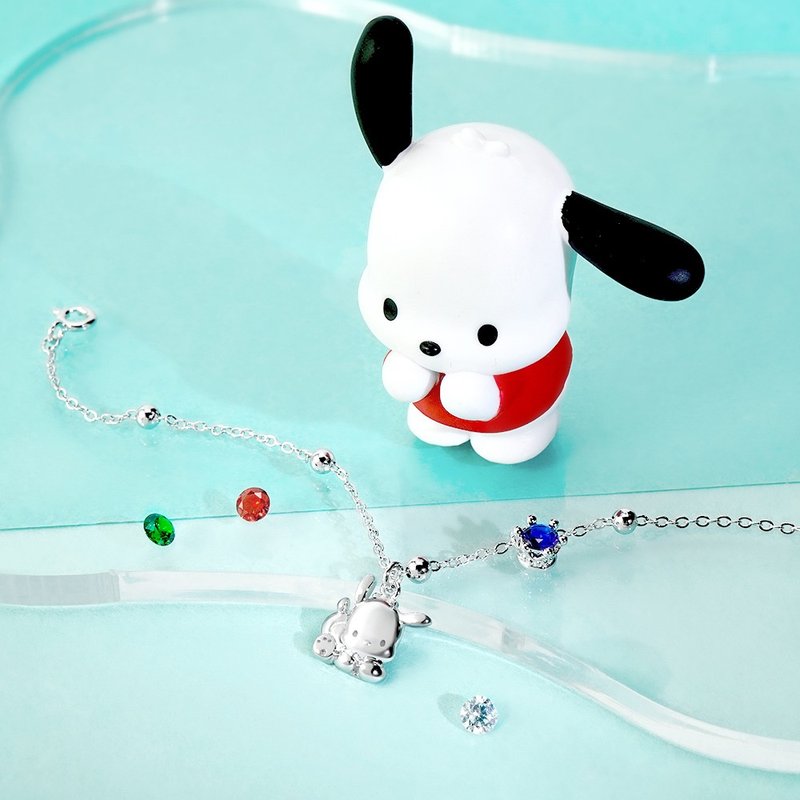 【客製化禮物】Pochacco & Me系列-帕恰狗誕生石純銀手鍊 - 手鍊/手環 - 純銀 銀色