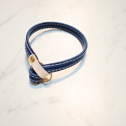 Michu Pet Collars #美珠手作 貓 項圈 復古質感 紳士風 深藍 直條紋 附鈴鐺