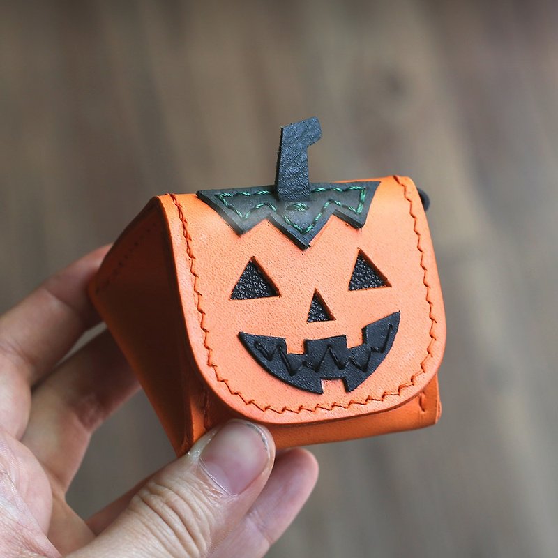 ハロウィン-かぼちゃおにぎり立体小銭入れ - 小銭入れ - 革 オレンジ