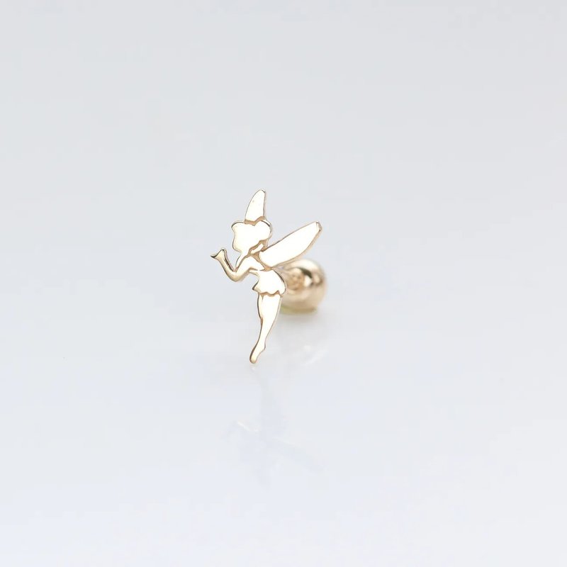14K 彼得潘小精靈鎖珠耳環_ES456 (單個) 耳骨 耳窩 不退 - 耳環/耳夾/耳骨夾 - 貴金屬 金色