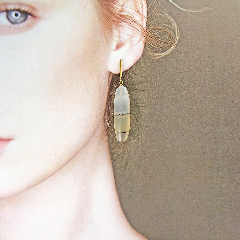 瑪瑙925純銀耳環 山水畫耳環 藝術 獨一無二瑪瑙 可改夾式耳環 - 耳環/耳夾 - 半寶石 金色