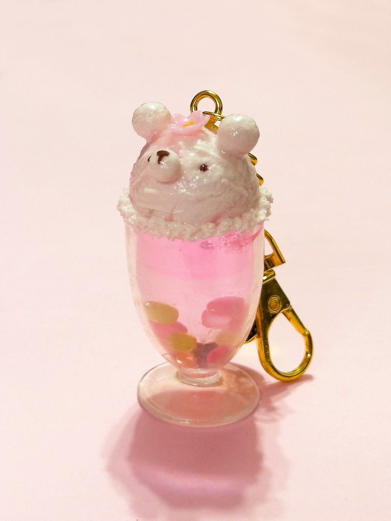 Healing Kuma Collection Sakura Ice Cream Soda Keychain | Simulated Food Ornaments - Keychains - Clay Pink