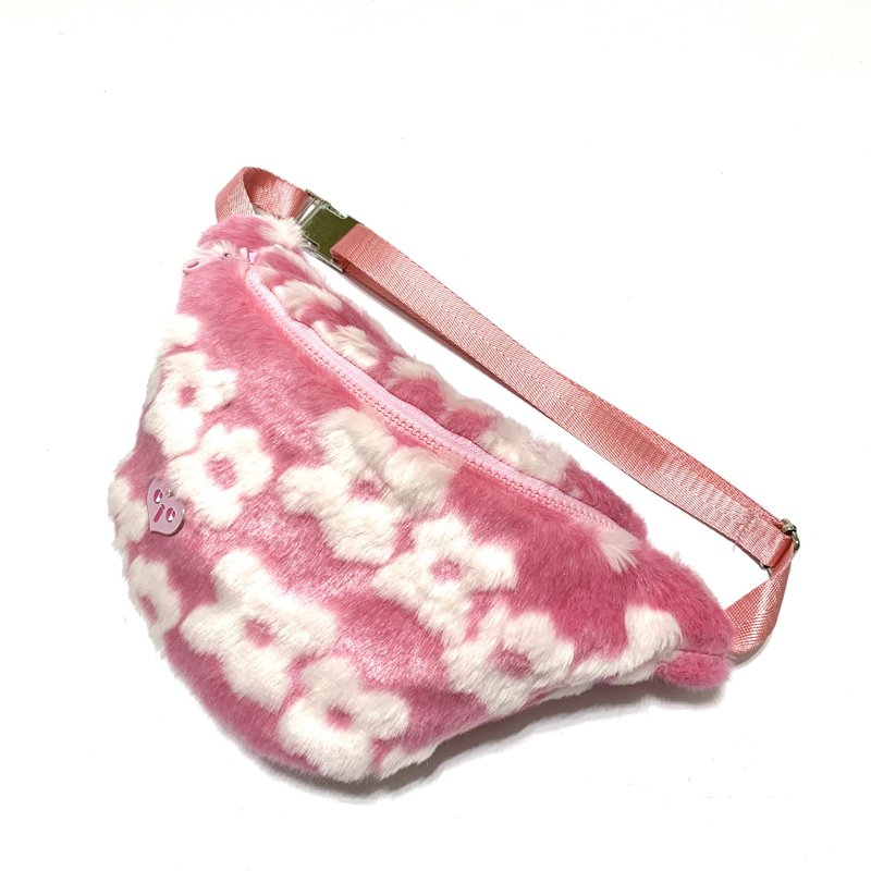 JCC Pink Flower Faux Rabbit Fur Waist Bag - Messenger Bags & Sling Bags - Polyester Brown