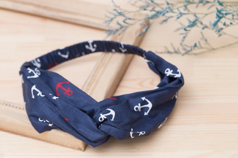 Summer Navy's impression of the cross hand for the tight hair band - Hair Accessories - Cotton & Hemp Blue