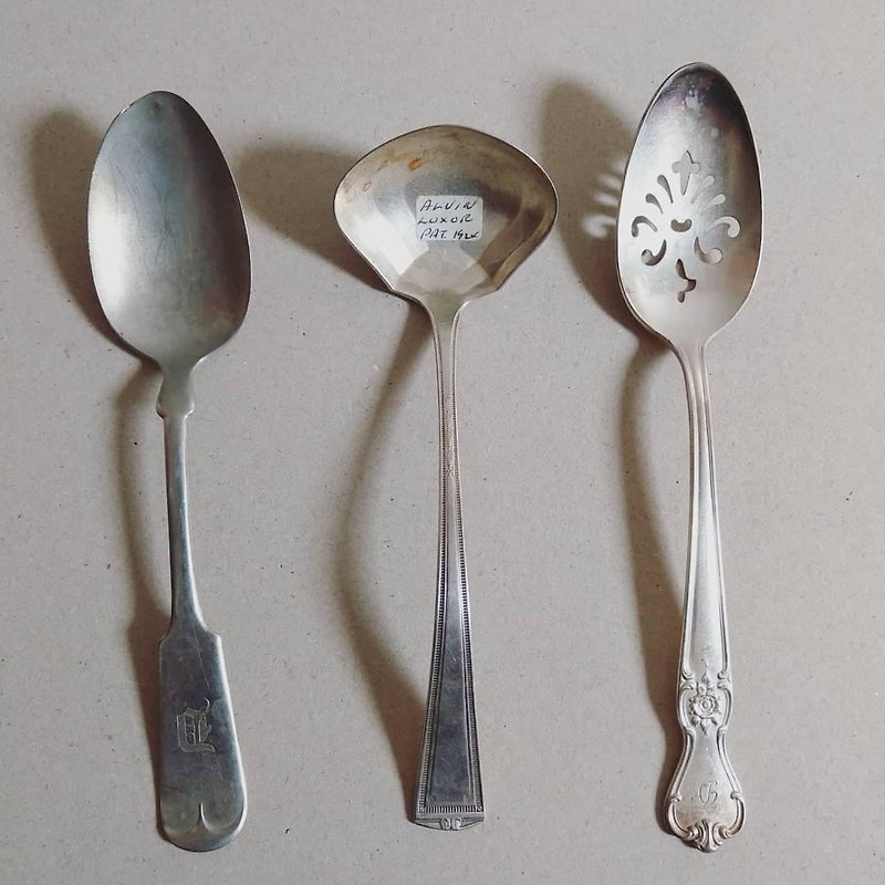 美國古董老物 1990年代 復古特殊造型銀質湯匙 - 刀/叉/湯匙/餐具組 - 銀 銀色