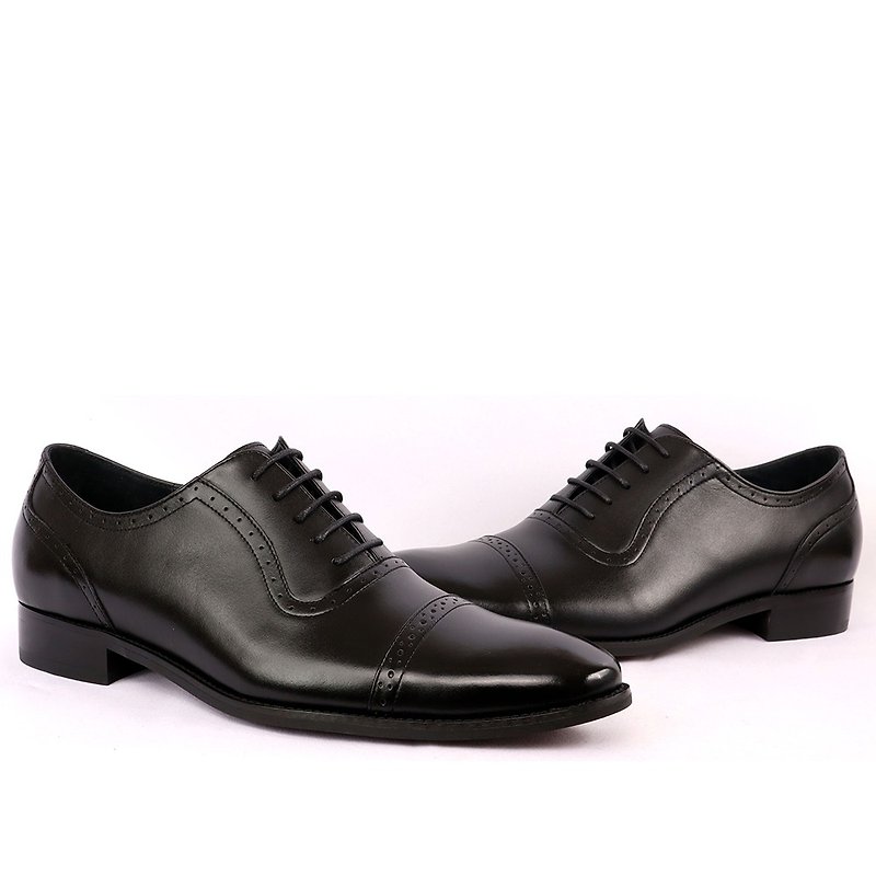 sixlips 1/2 carved U-shaped Oxford shoes black - รองเท้าอ็อกฟอร์ดผู้ชาย - หนังแท้ สีดำ