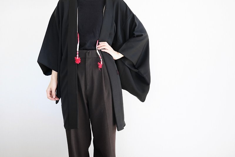 Japanese KIMONO, Embroidered kimono, black haori, authentic kimono, traditional - Women's Casual & Functional Jackets - Silk Black
