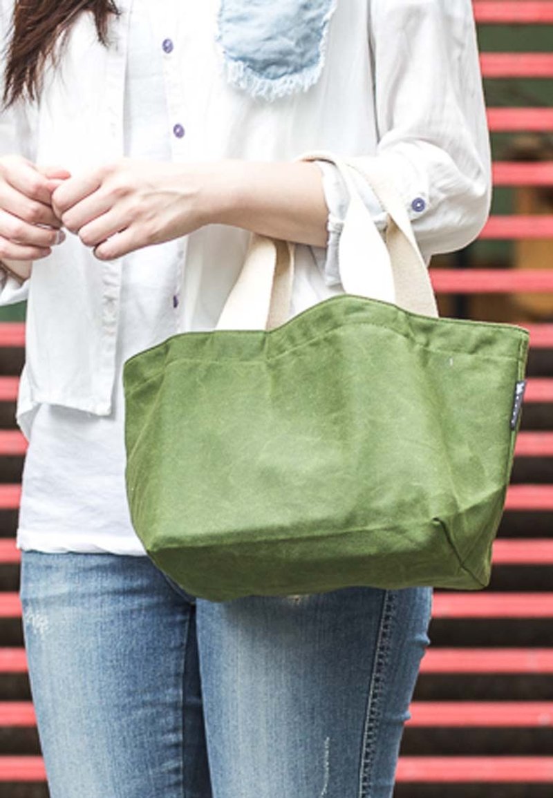 禮物 H.A.N.D 復古 簡約 輕巧 帆布 拓特包 野餐袋 手提包 - 綠 - 手提包/手提袋 - 棉．麻 綠色