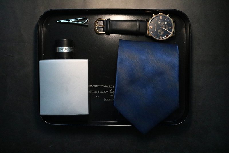 藍色真絲幾何圖形小方塊領帶休閒百搭necktie - 領呔/呔夾 - 絲．絹 藍色