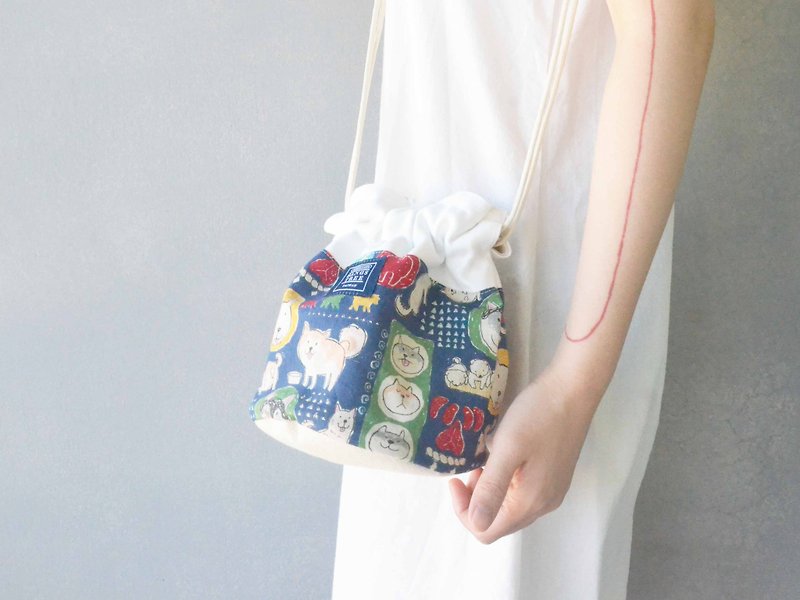 Side Back Bucket Bag_ Shiba Inu_ Variety - Messenger Bags & Sling Bags - Cotton & Hemp Blue