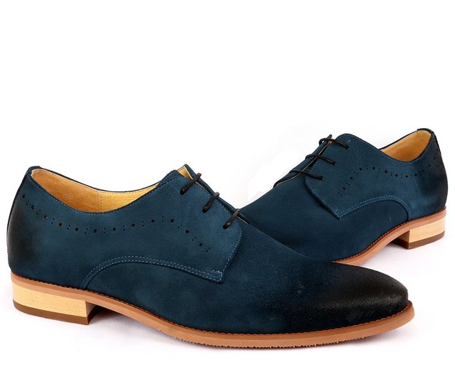 blue suede derby shoes