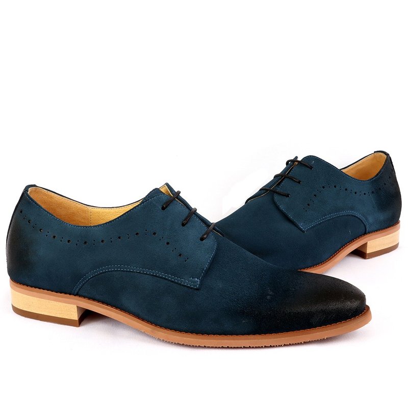 sixlips life all-match plain suede derby shoes turkish blue - รองเท้าหนังผู้ชาย - หนังแท้ สีน้ำเงิน