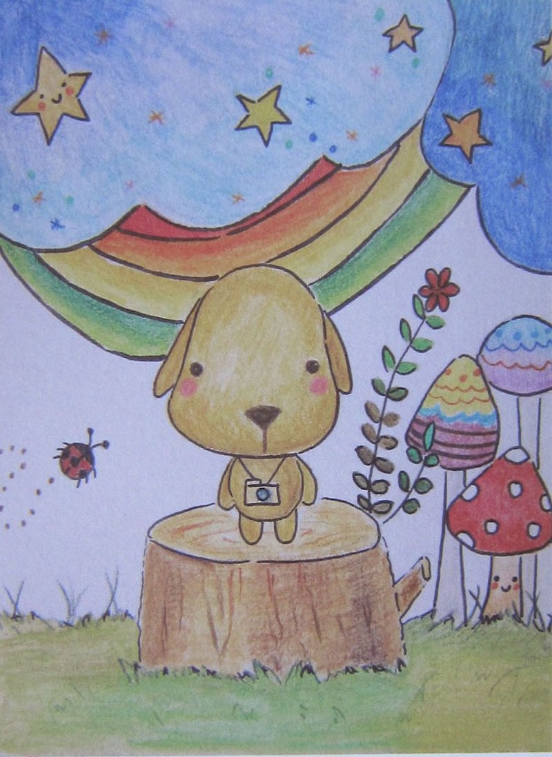 明信片組 三入  森林動物的樂趣  手繪風格系列   狗狗森林趣+刺蝟樂氣球+兔子花圈樂 - 卡片/明信片 - 紙 多色