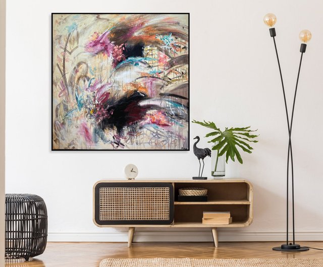 キャンバスに描かれた大きな抽象表現主義のカラフルな絵画現代