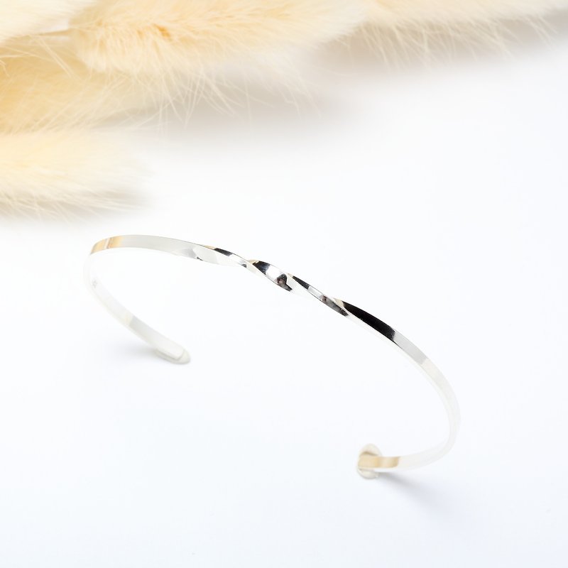 Twist simple s925 sterling silver bracelet cuff bangle Valentine's Day Gift - สร้อยข้อมือ - เงินแท้ สีเงิน