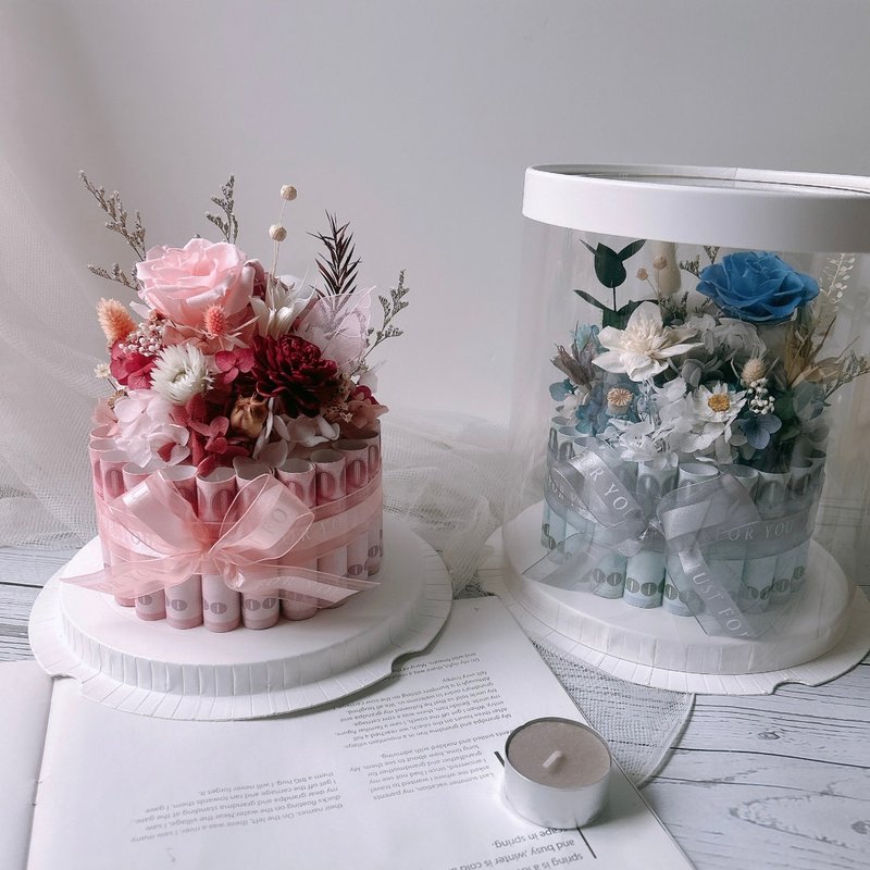 永生花 鈔票花盒 鈔票蛋糕花 有錢花 母親節禮盒 - 乾燥花/永生花 - 植物．花 