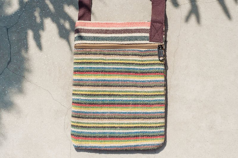 Natural cotton and linen storage bag / ethnic wind purse / camera bag / mobile phone bag / card holder / cross-body bag - rainbow color - Messenger Bags & Sling Bags - Cotton & Hemp Multicolor