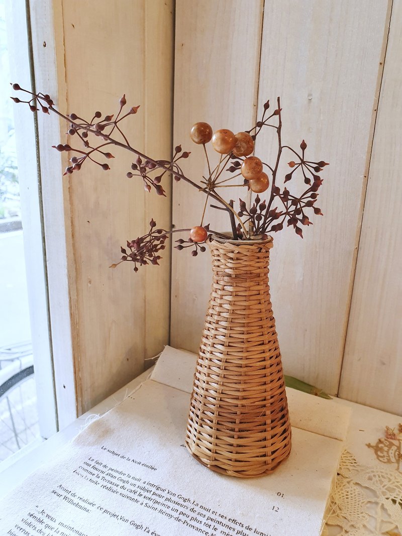 【好日戀物】歐洲帶回手工藤編花瓶/花器/長型 - 花瓶/花器 - 陶 咖啡色