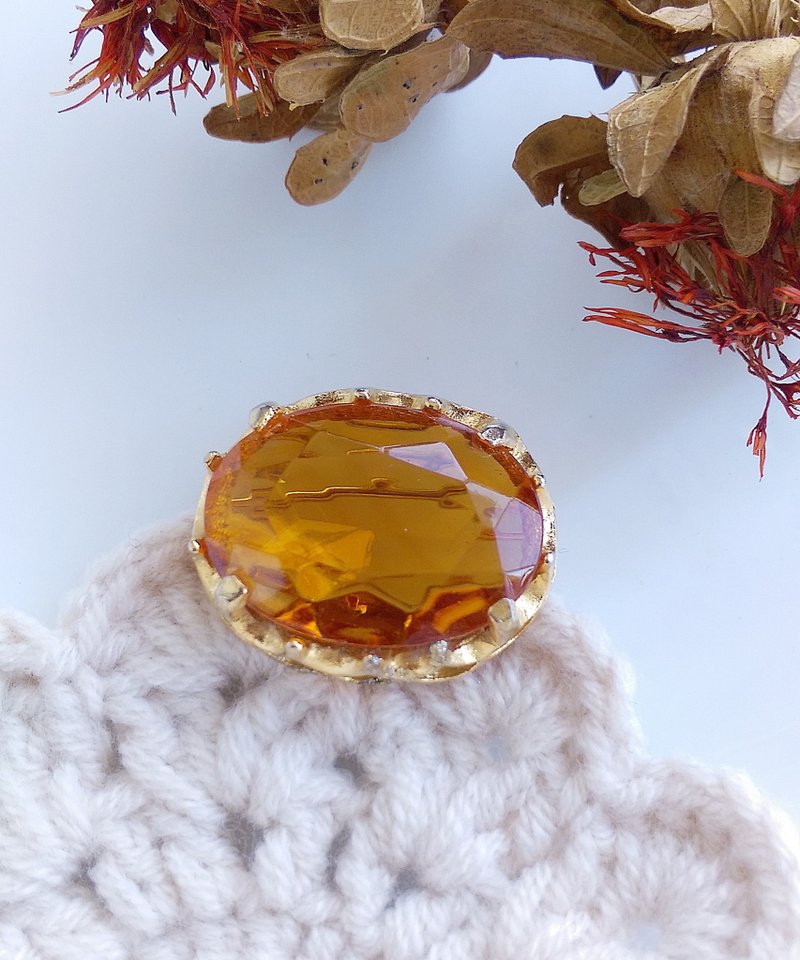 Vintage Jewelry 西洋古董飾品 簡約 鑽切 蜂蜜色調 別針 - 徽章/別針 - 其他金屬 金色