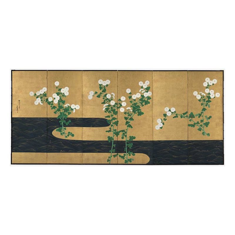 【日本琳派 / 藝術掛畫】 尾形光琳  | 菊絵流水屏風 左 - 海報/掛畫/掛布 - 紙 
