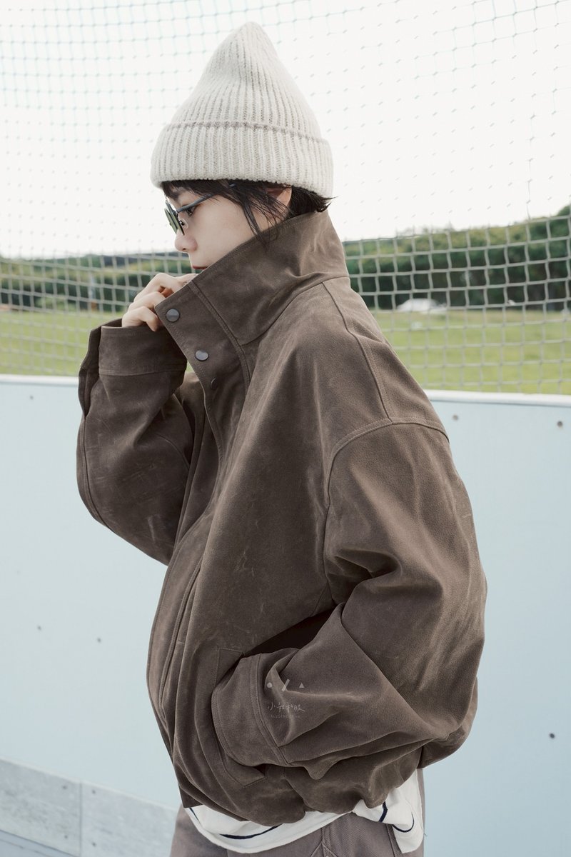 愛爾蘭泥煤煙燻硬挺麂皮夾克 - 女裝外套/大衣 - 其他人造纖維 卡其色