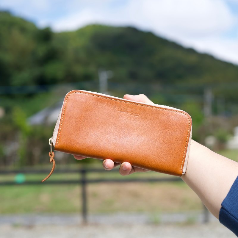 お札入れ ファスナー 財布 長財布 革財布 レザー イタリアンレザー 革 - 錢包/皮夾/長短夾 - 真皮 咖啡色