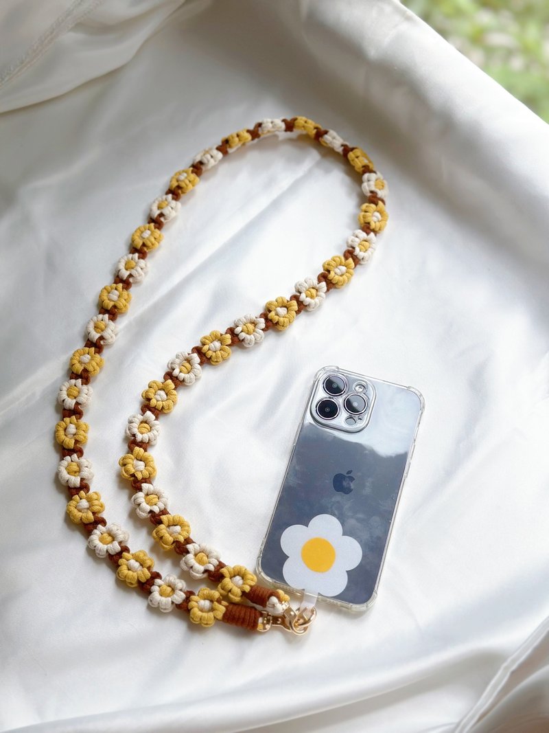 Bicolor Daisy Phone Lanyard - เชือก/สายคล้อง - ผ้าฝ้าย/ผ้าลินิน สึชมพู