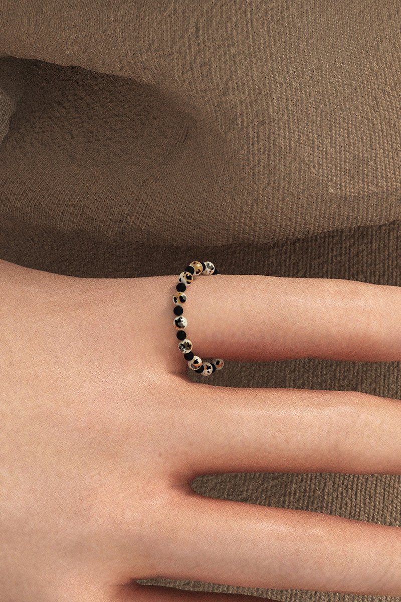 玉石 戒指 黑色 - 斑點石圓珠戒指 | 串珠戒指 | 手工 | 半寶石